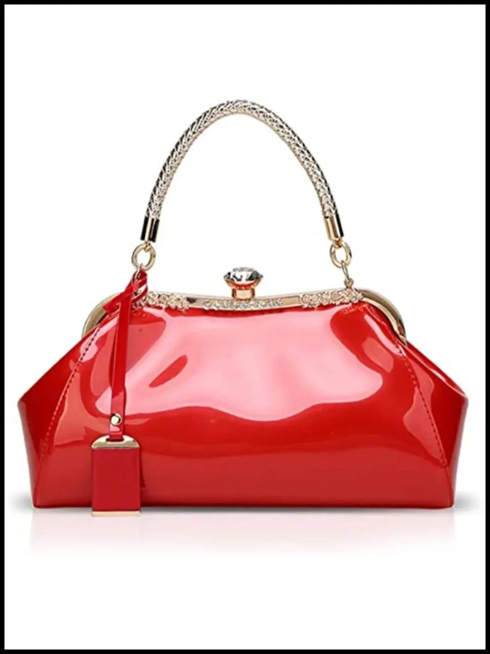 Women's Crystal Glossy Patent Leather Top Handle Tote Evening Handbag Crossbody
